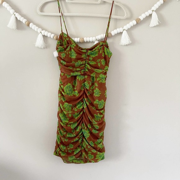 NWT Bec + Bridge Floral Blossom Mini Dress Women's Size US4 Ruched Rouleau Strap - Picture 7 of 8